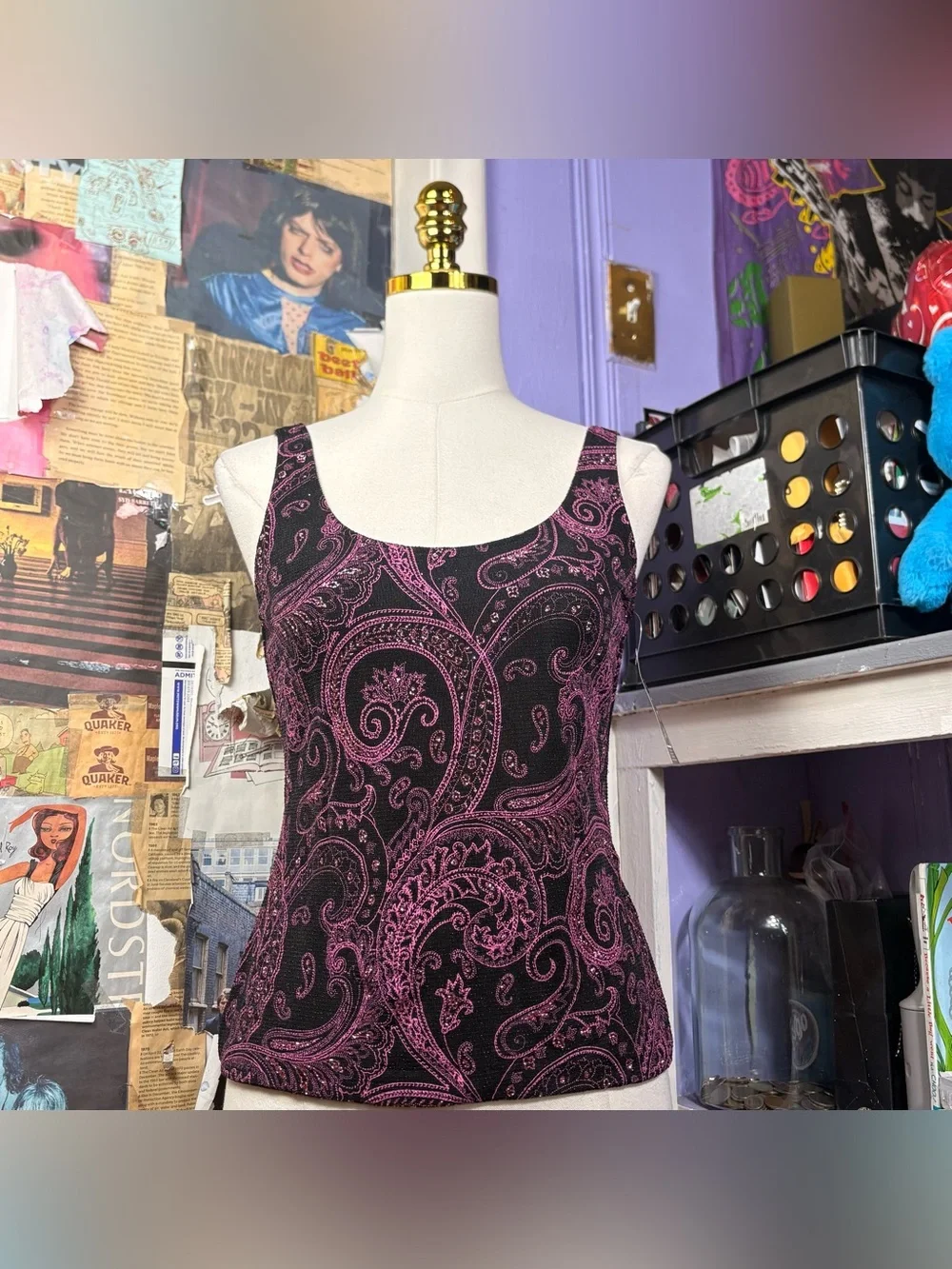 Vintage Pink Paisley Glitter Top Set - Picture 2 of 8
